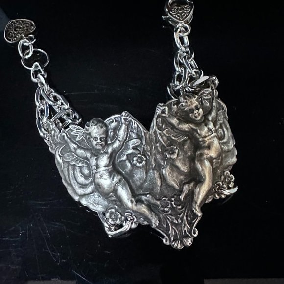 Cherub Chain Angel Bracelet Link Statement Cuff Putti Silver Baroque Rococo - Picture 5 of 11